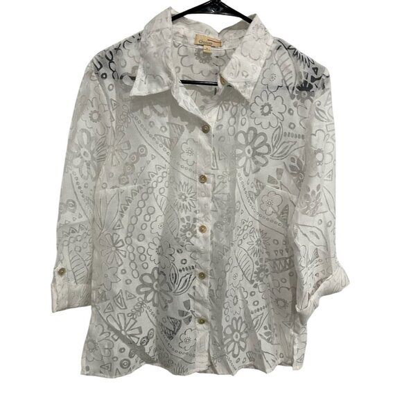 Choices Womens Sheer Button-Down Floral Print Blouse Size M Rayon Polyester Line - Picture 1 of 10